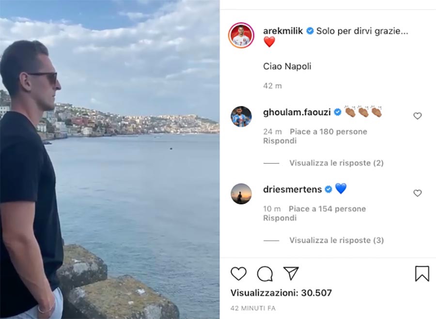 Milik su Instagram saluta Napoli: “Solo per dirvi grazie”