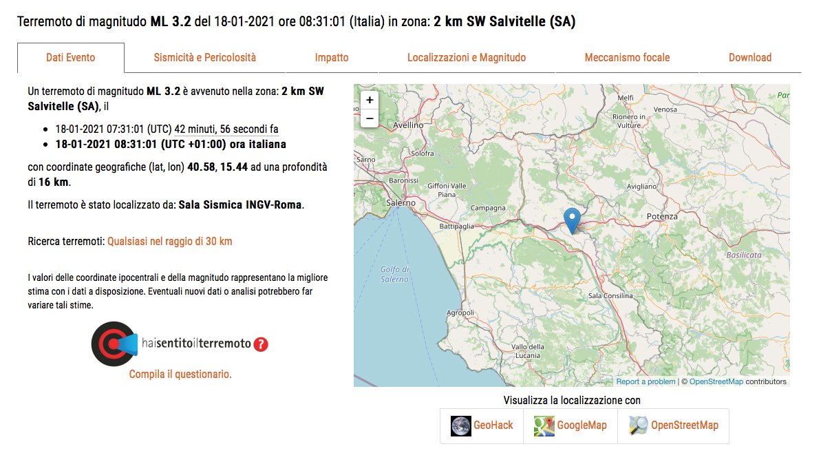 Scossa di terremoto di magnitudo 3.2 in provincia di Salerno