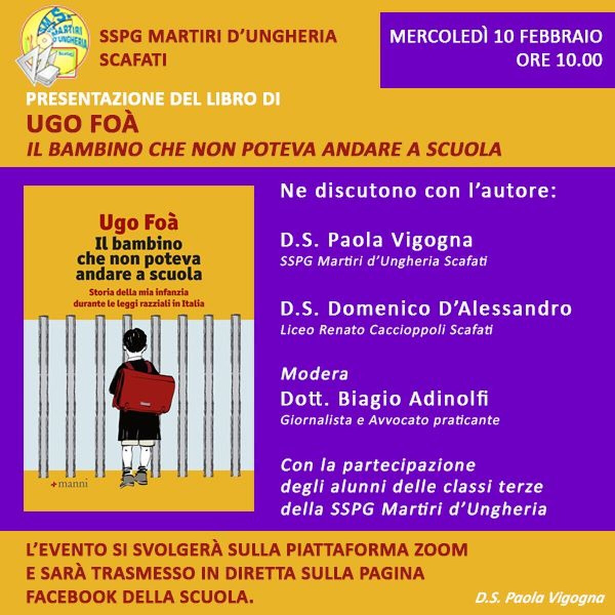 Scafati. Ugo Foà incontra gli studenti della Martiri d’Ungheria