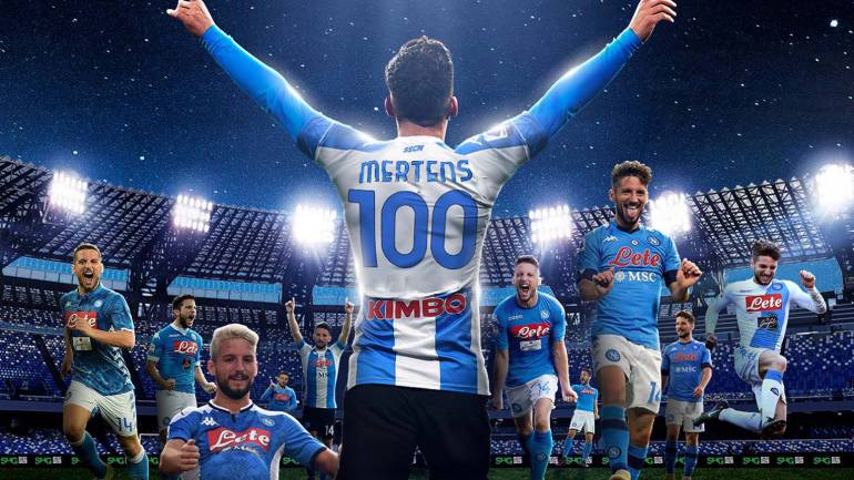 Mertens celebra sui social i 100 gol in serie A col Napoli