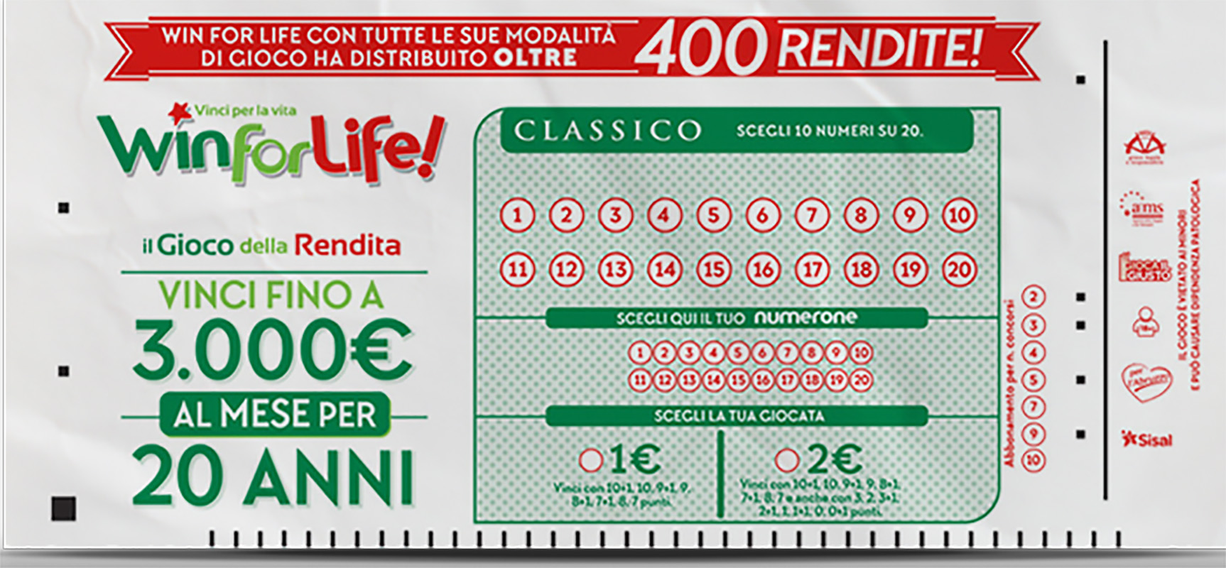 Win for Life: vincita da 3mila euro al mese per 20 anni a Salerno