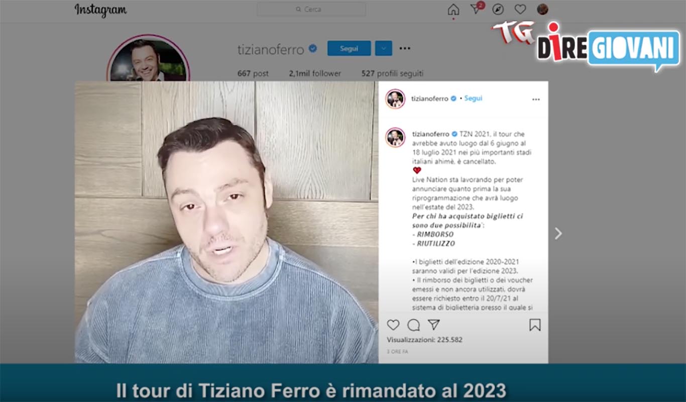 Tg DireGiovani: Tiziano Ferro rimanda il tour al 2023