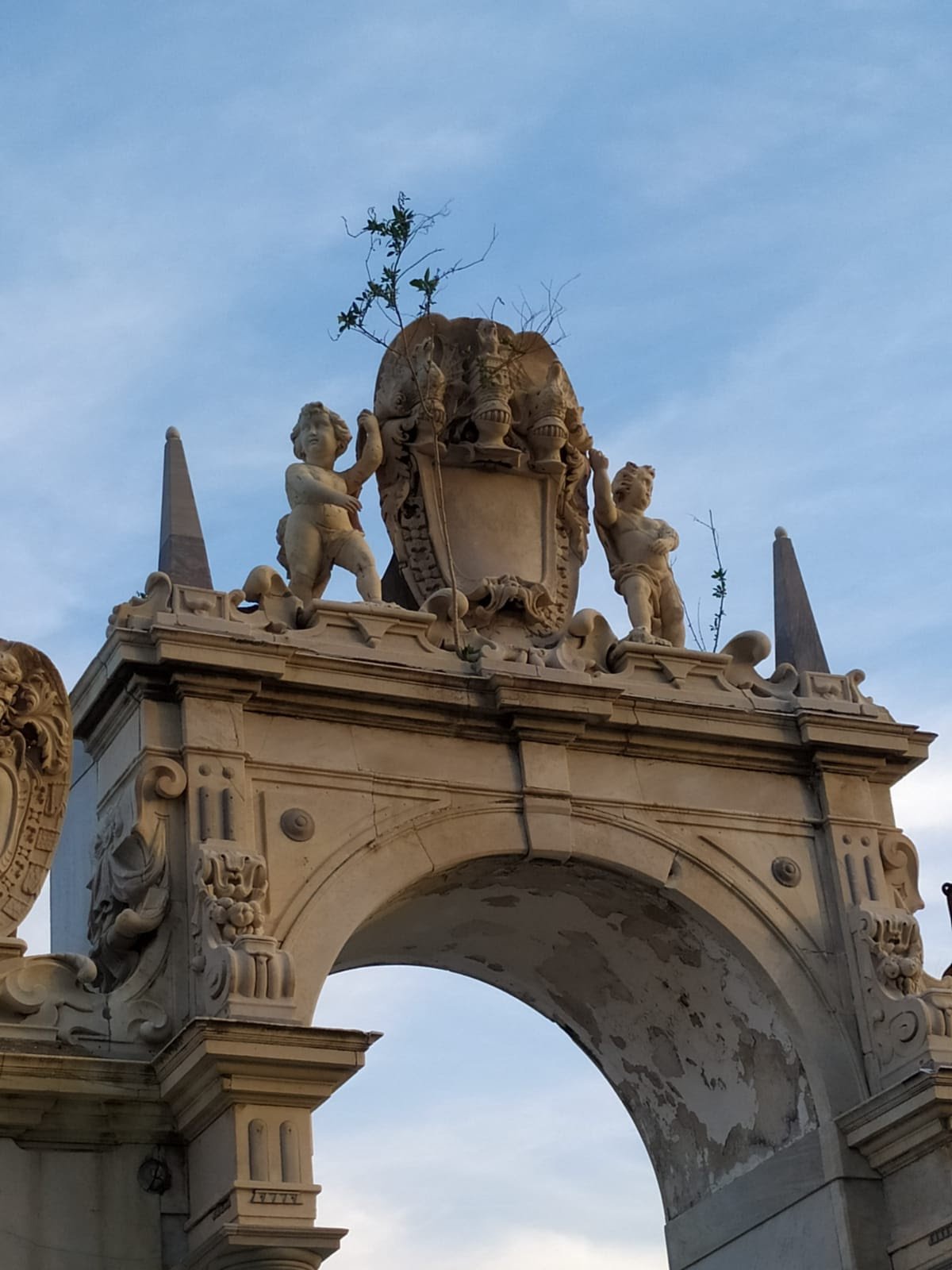 Napoli, la Fontana del Gigante coperta da piante infestanti