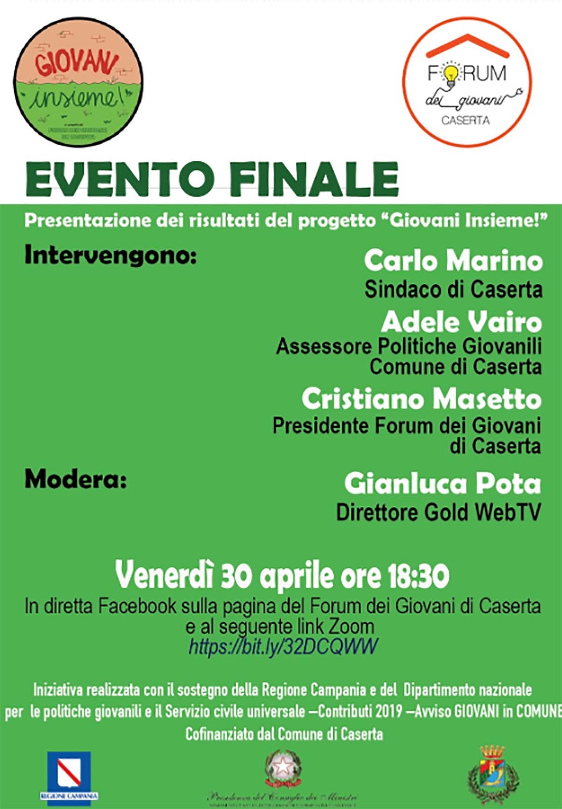 Forum dei Giovani di Caserta, su Facebook l’evento finale per la chiusura del progetto