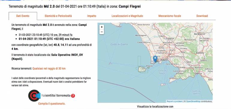 Altre due scosse di terremoto nell’area flegrea