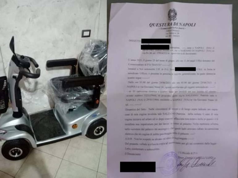 Napoli rubato scooter elettrico a disabile