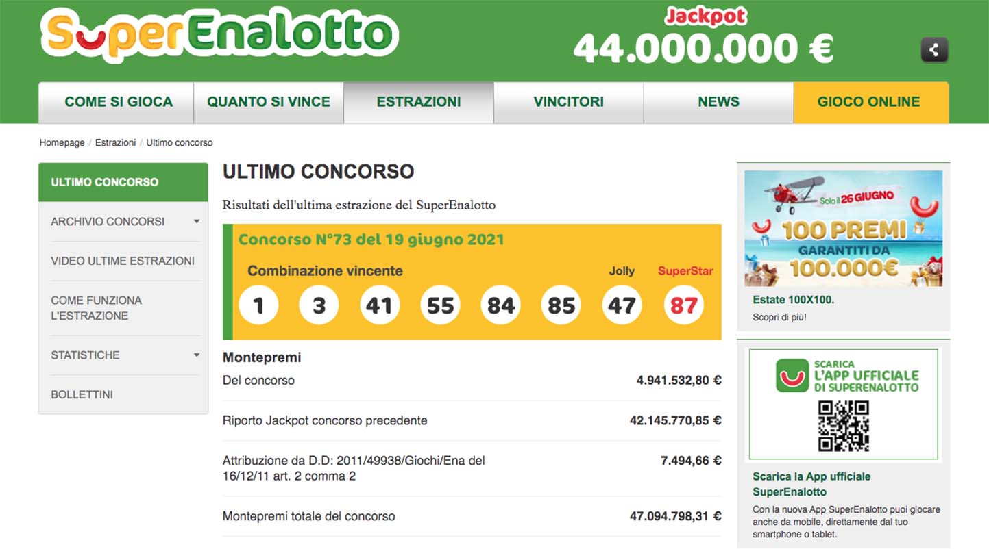superenalotto 19giugno