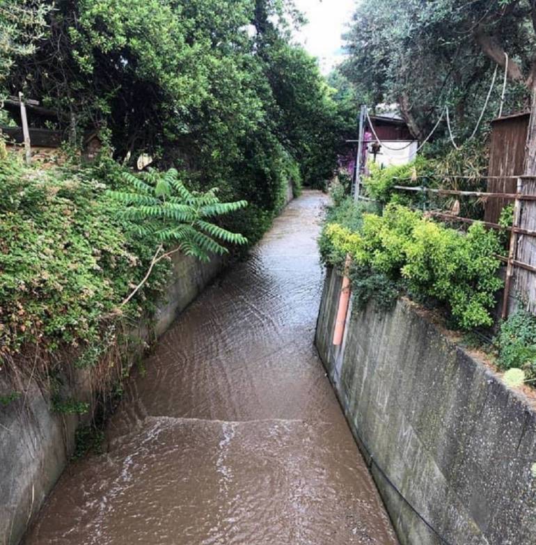 Dopo la pioggia a Vico Equense il Rivo d’Arco si riempie di liquami e rifiuti che finiscono in mare