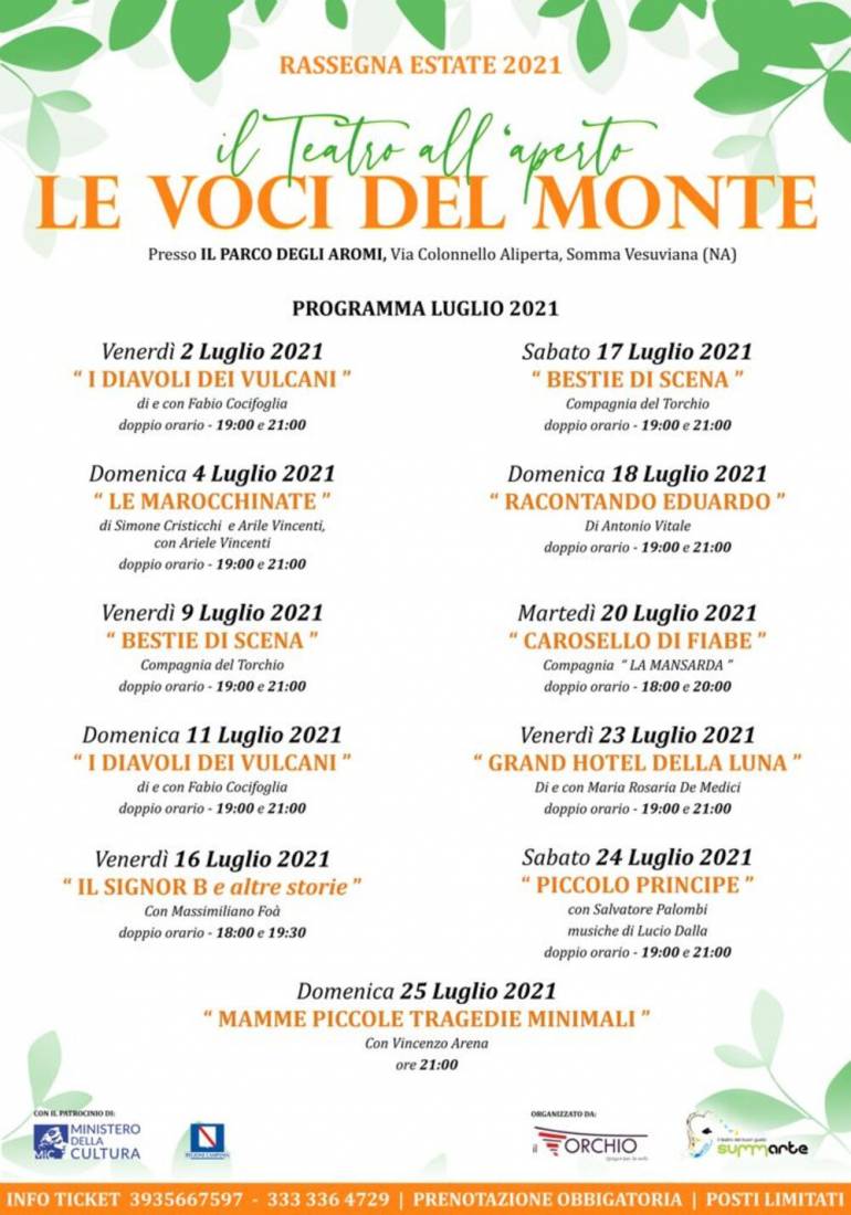 Le Voci del Monte 2021, rassegna di teatro all’aperto a Somma Vesuviana