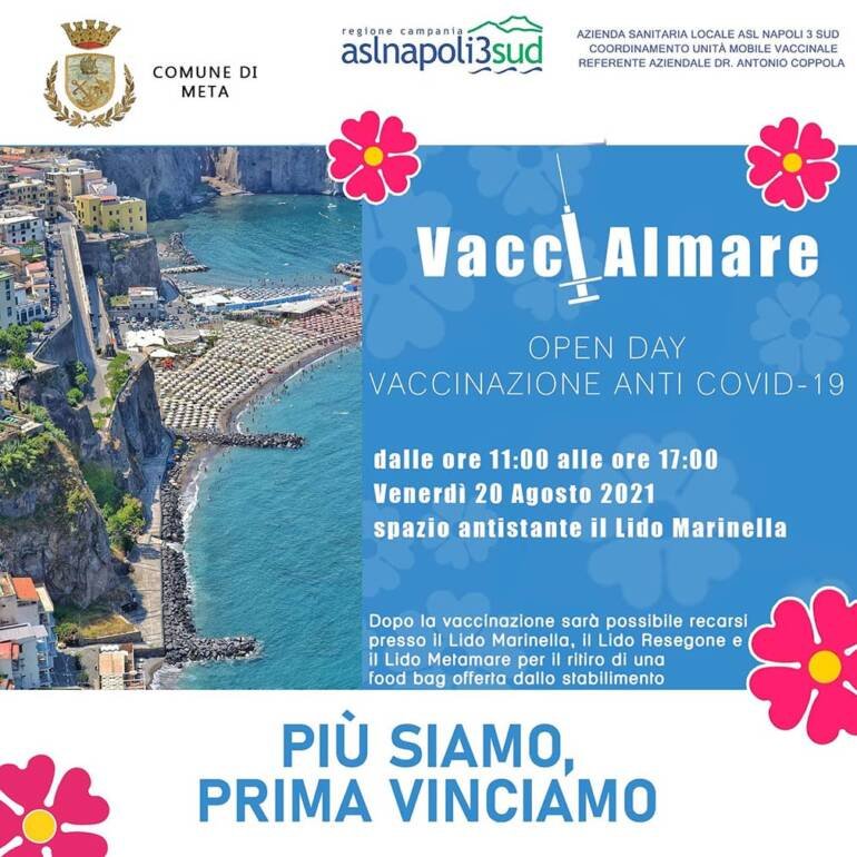 A Meta venerdì vaccini, cornetto e caffè in riva al mare