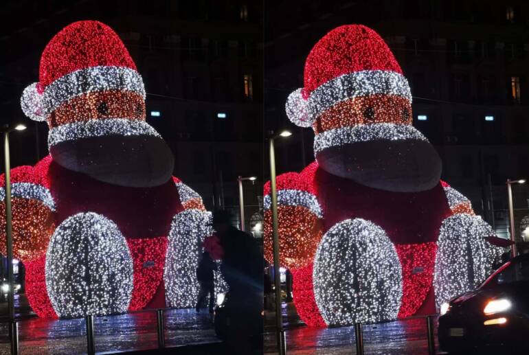 Napoli, il Babbo Natale di piazza Garibaldi è già spento