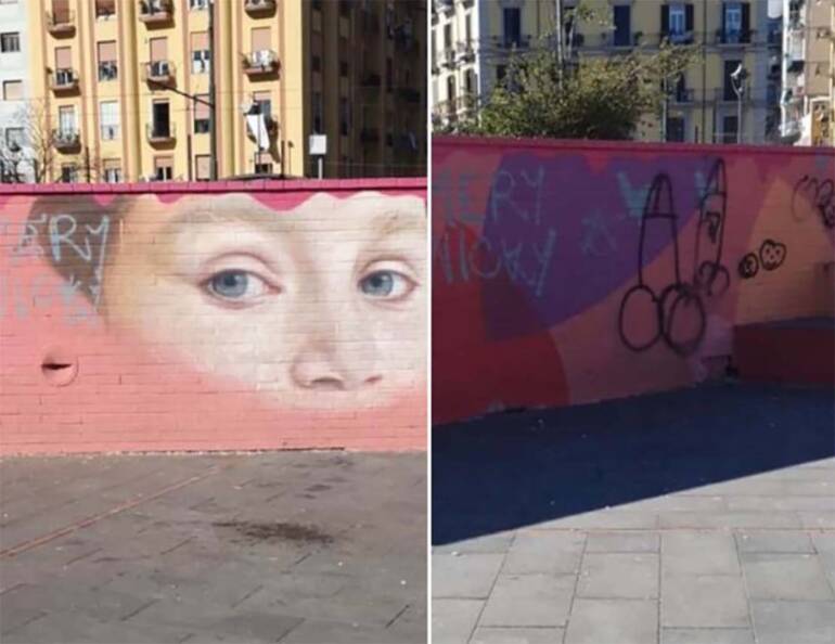Vandalizzato il murale della piccola Noemi, la mamma: “Siete la vergogna di Napoli”