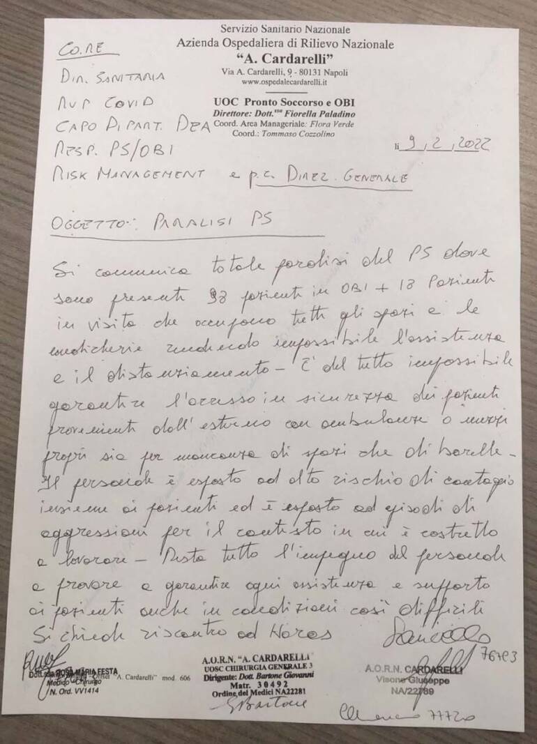 Napoli, il pronto soccorso del Cardarelli chiuso per troppi ricoveri