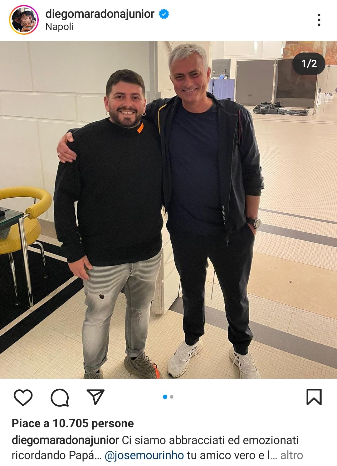 Diego Maradona jr incontra Mourinho a Napoli: “Tu amico vero di papà”