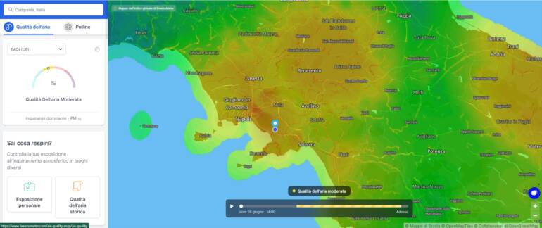 Qualità dell'aria in Campania oggi 26-06-2022