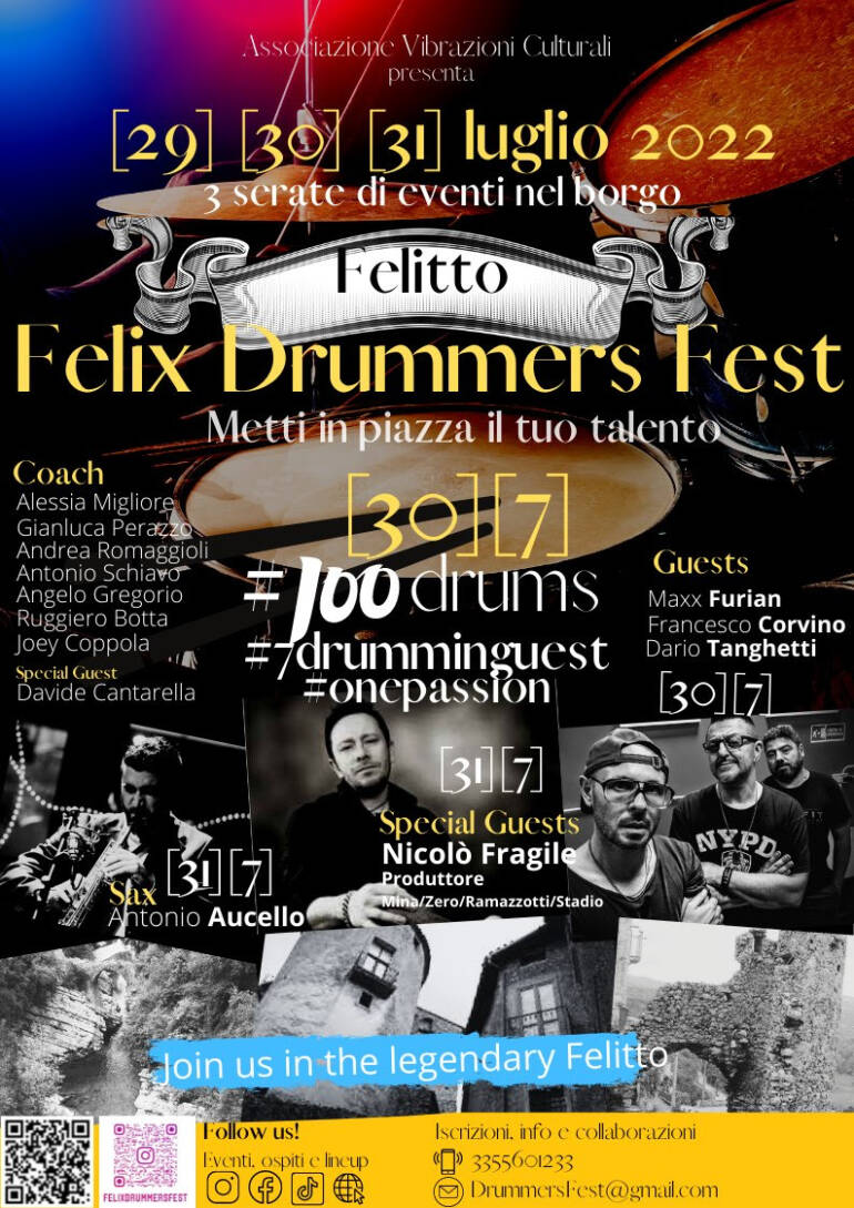 Felix Drummer Fest: 100 batteristi per le vie del borgo e nel castello medievale di Felitto