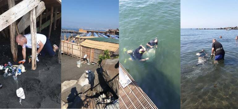 Ercolano,l’associazione Hippocampus ODV ripulisce fondale e spiaggia del molo borbonico