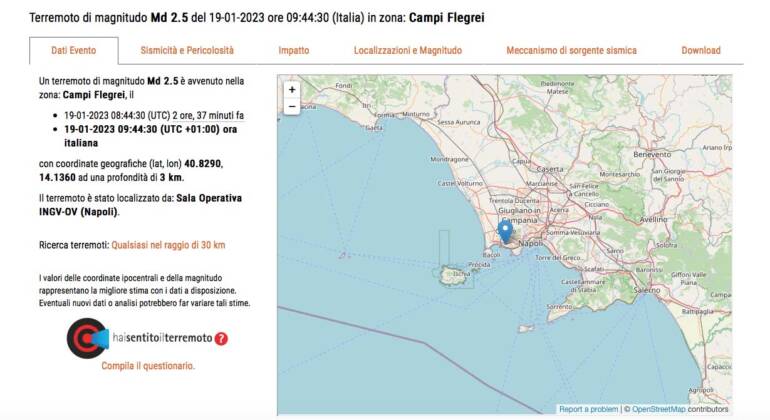 Scossa di terremoto a Pozzuoli, avvertita dalla popolazione