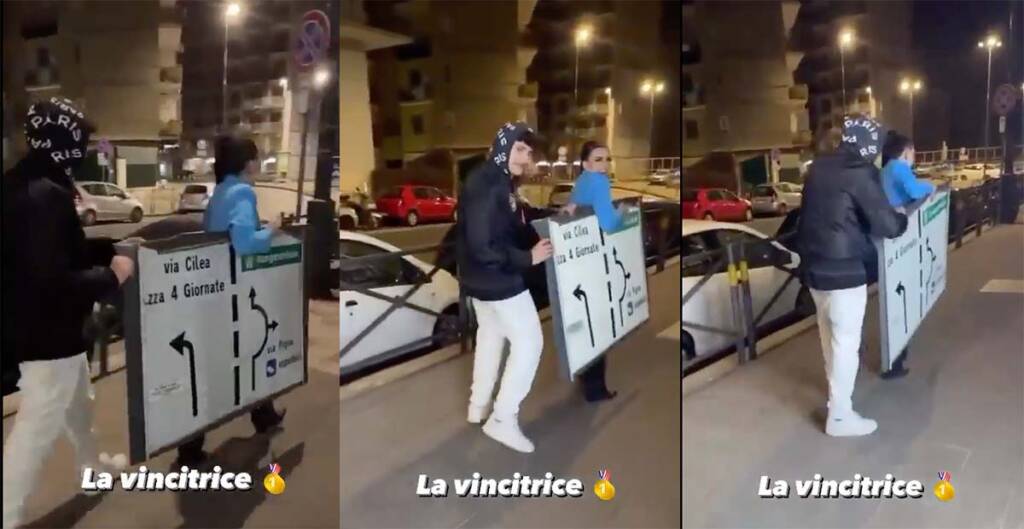 Vomero, rubano la segnaletica stradale e se la ridono su Instagram. Il video