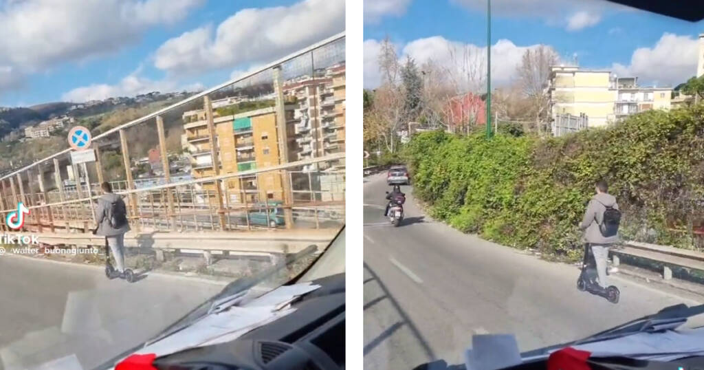 Napoli, col monopattino in Tangenziale. Il video virale