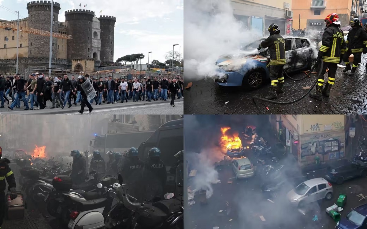 Tifosi Eintracht lasciano il centro di Napoli, lancio di pietre contro il bus