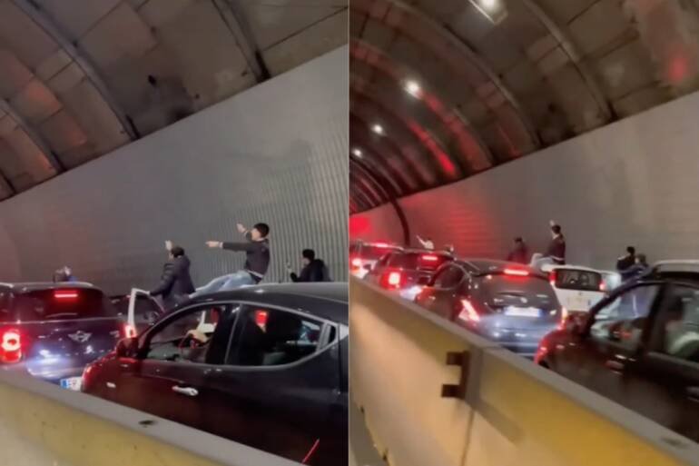 Napoli, traffico bloccato e la galleria diventa discoteca con gli occupanti di alcune auto che ballano sul tettuccio