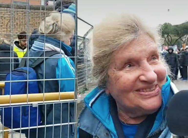 Napoli, la super tifosa a 77 anni da sola in curva B: segue gli azzurri da 60 anni