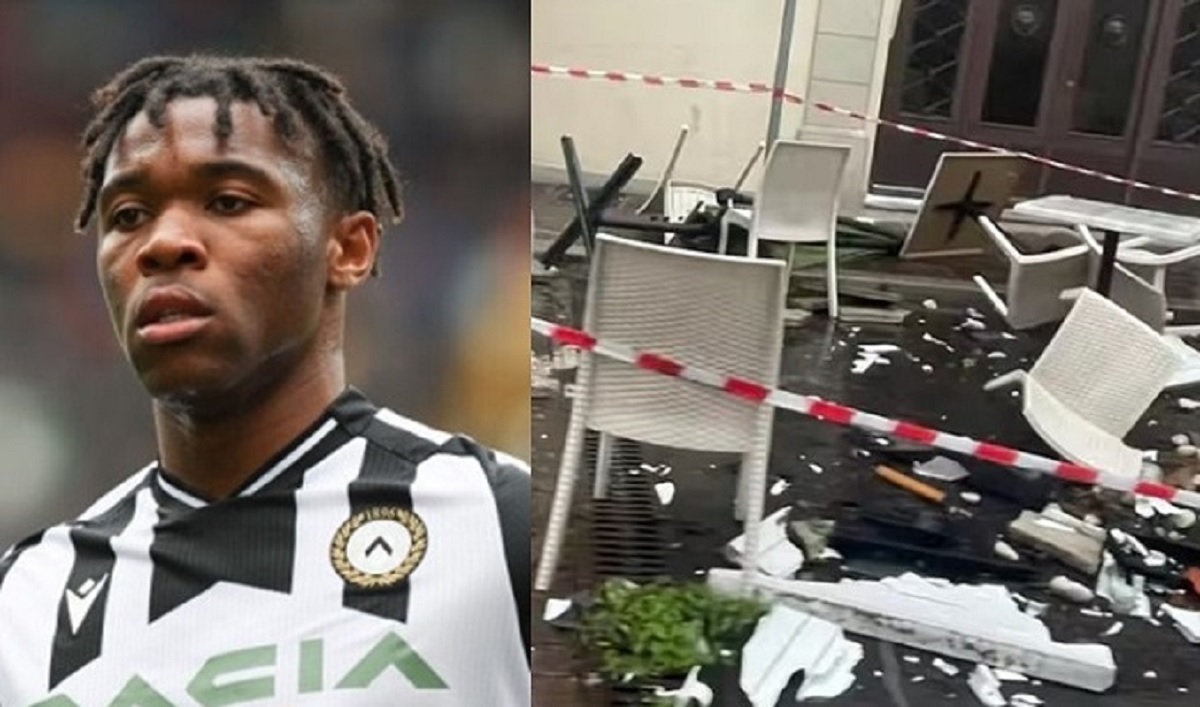 Incidente per Udogie nell’Udinese, con l’auto distrugge tavolini di un bar