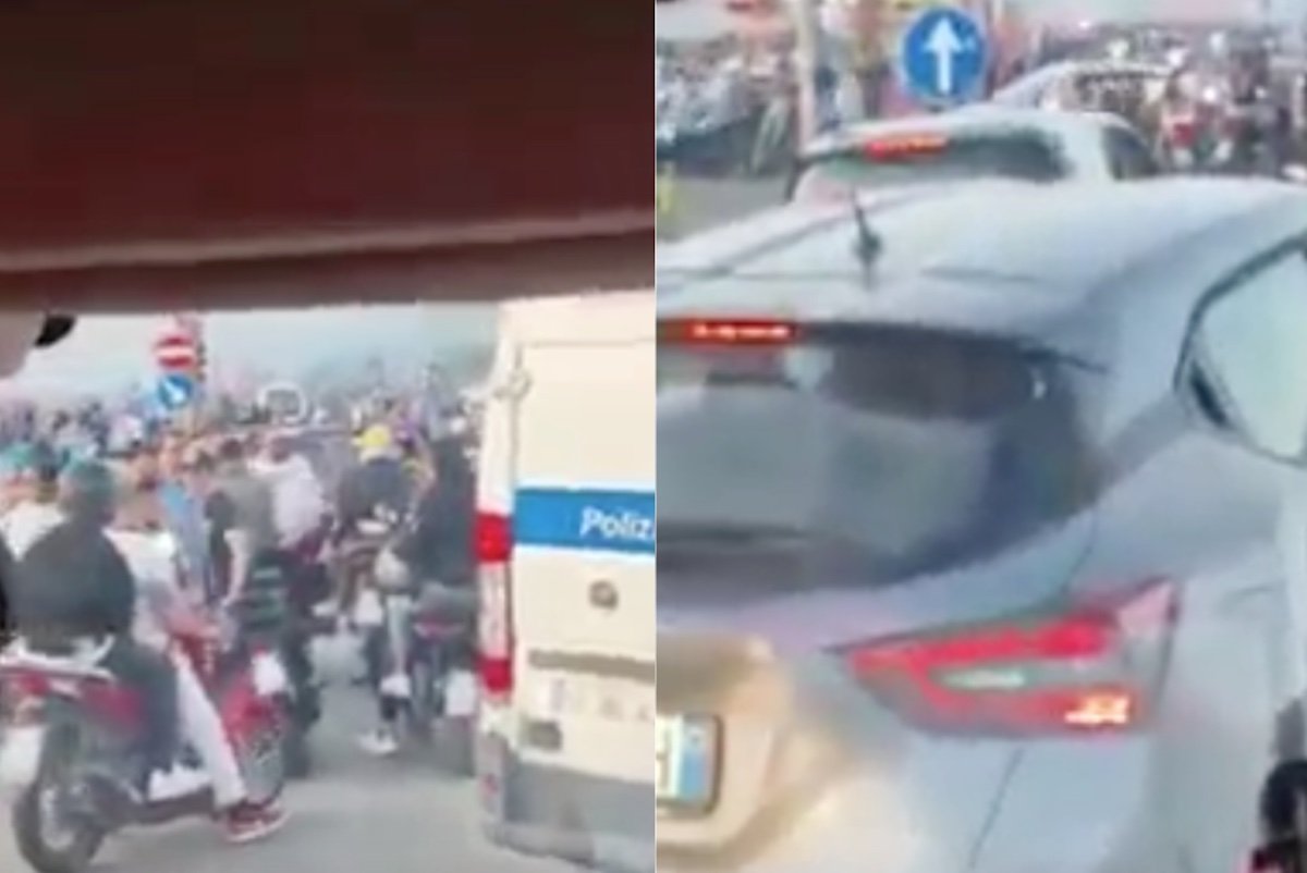 Ambulanza con uomo in codice rosso a bordo bloccata nel traffico della festa scudetto a Fuorigrotta