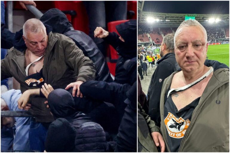 Tifoso del West Ham difende da solo le famiglie in tribuna dagli ultras dell’AZ: “È una leggenda”