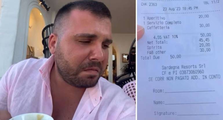 50 euro per un caffè e un’orzata. L’influencer Giuseppe Russo: “Ho avuto un coccolone”