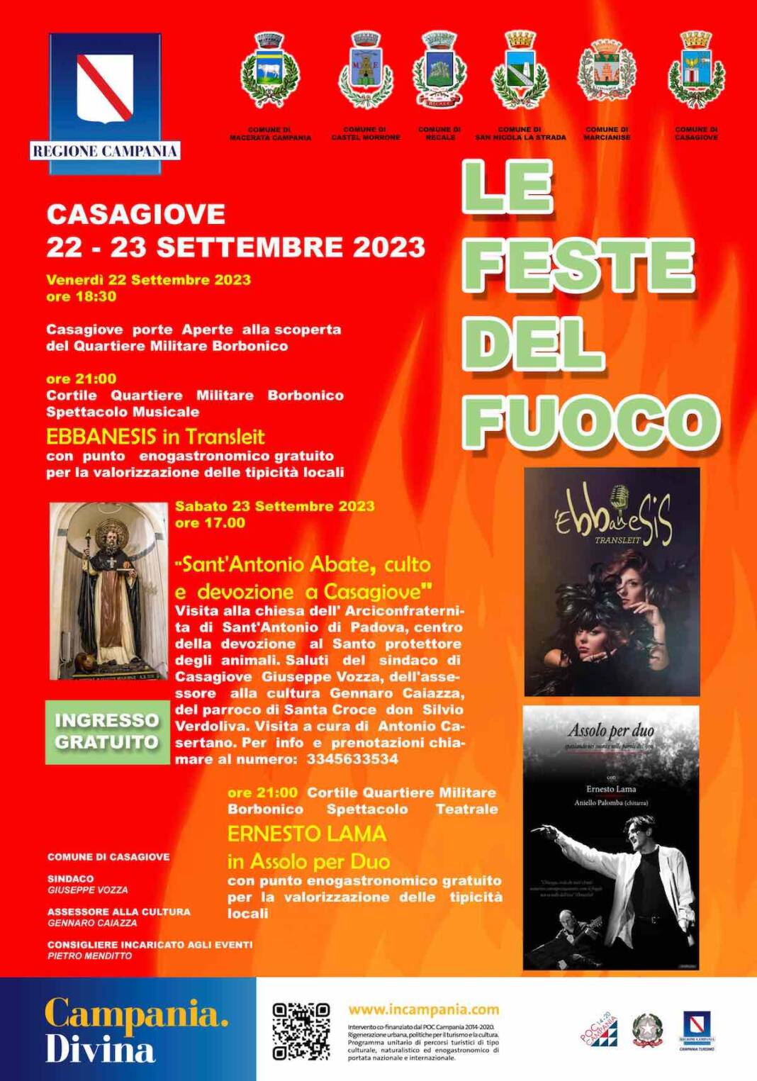 Le Feste del Fuoco, a Casagiove weekend di spettacoli con Le Ebbanesis ed Ernesto Lama