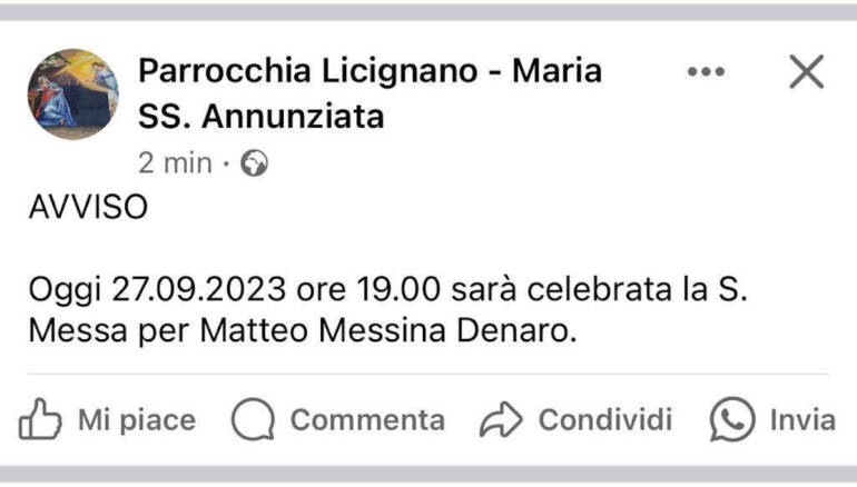 Clamoroso a Casalnuovo, il Parroco organizza messa per Messina Denaro e poi ci ripensa