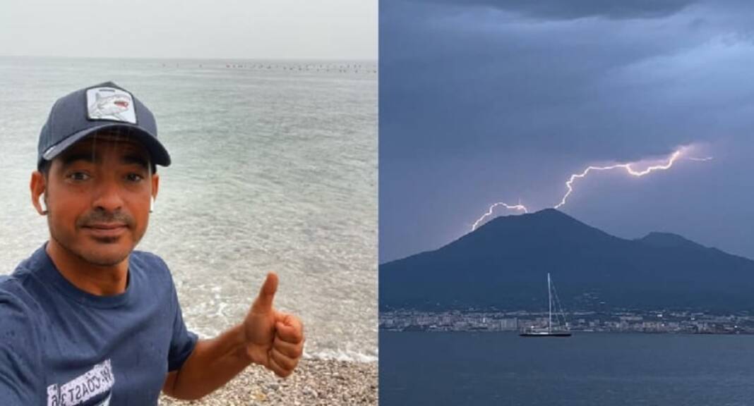 Fulmine sul Vesuvio, la foto diventa virale