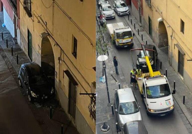Napoli, prigioniero della sosta selvaggia dopo turno di lavoro notturno: auto rimossa con intervento carro attrezzi