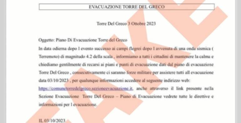 Campi Flegrei: lettera evacuazione falsa. Sindaco di Torre del Greco: ‘Bugia vergognosa’