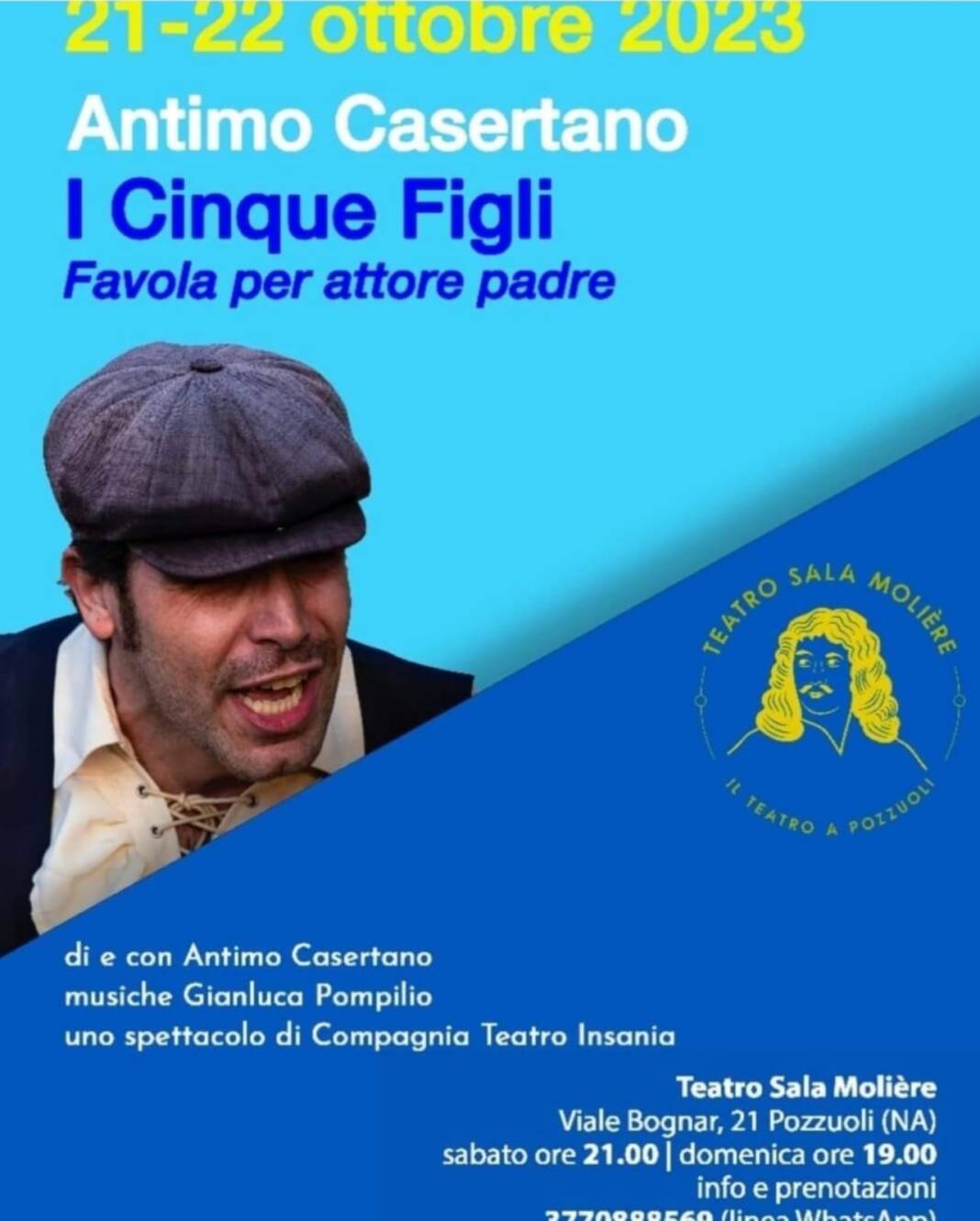 'I cinque figli - favola per attore', al Teatro Sala Moliére di Pozzuoli sabato 21 e domenica 22 ottobre