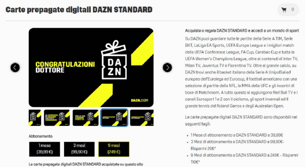 DAZN lancia il suo e-commerce: ecco le carte prepagate digitali personalizzate