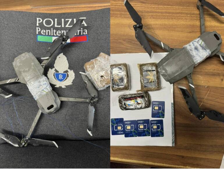 Secondigliano, grazie al drone sequestrati cellulari, droga e sim card in carcere