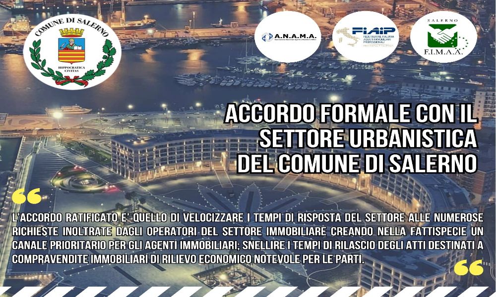 Salerno, nuovo capitolo per gli agenti immobiliari grazie a un accordo formale con il settore Urbanistica del Comune