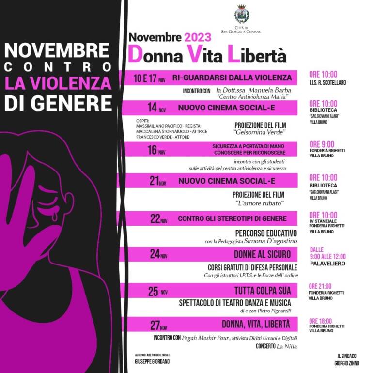Diritti umani e contrasto alla violenza sulle donne. Dal 10 novembre la rassegna ‘Donna, Vita, Libertà’