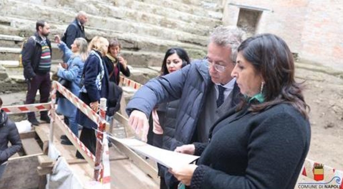 Napoli, il sindaco Manfredi visita il teatro antico di Neapolis