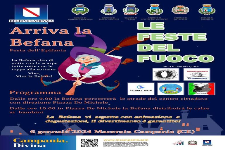 A Macerata Campania ‘Arriva la Befana’, il 6 gennaio in piazza De Michele