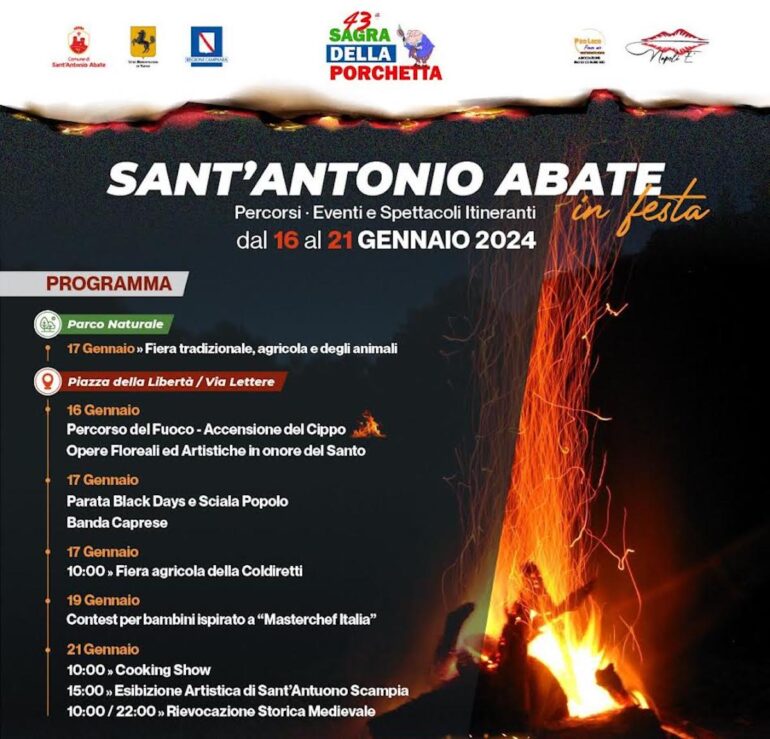 Sant’Antonio Abate, torna la Sagra della Porchetta: dal 16 al 21 gennaio