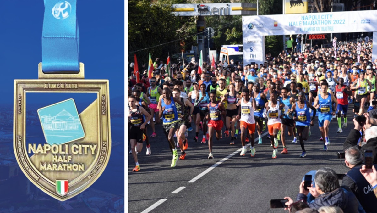 La medaglia della Napoli City Half Marathon: uno scudetto per i runner campioni d’Italia