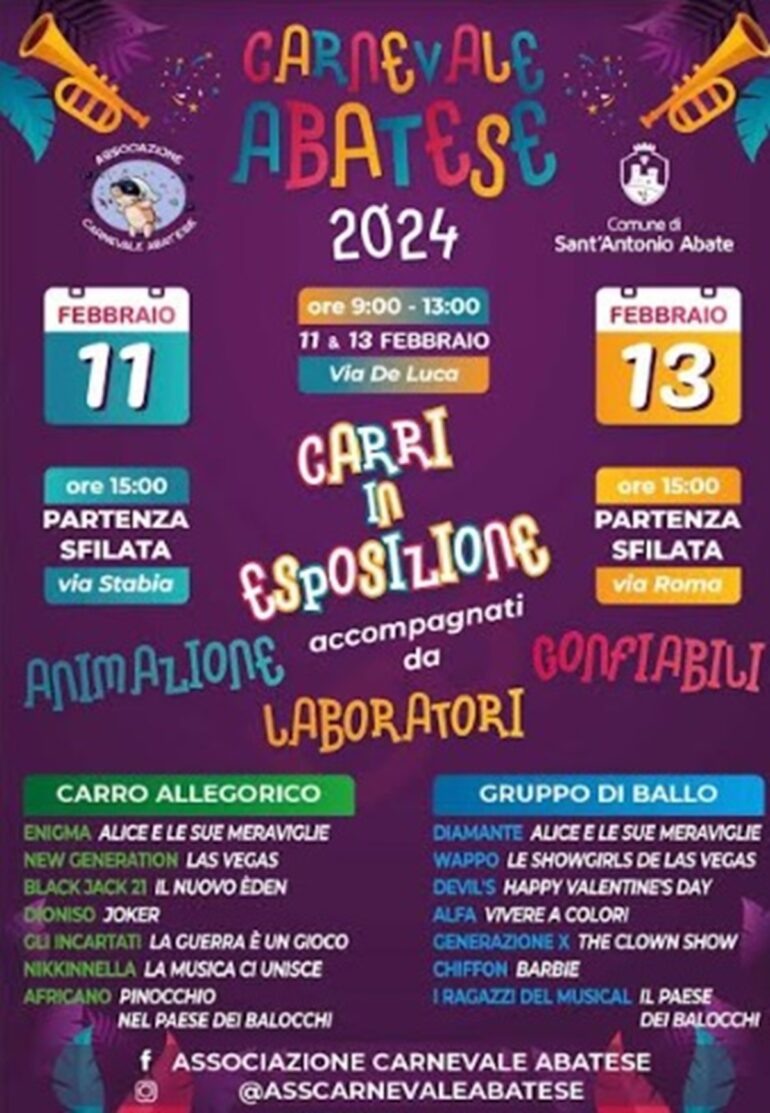 Il Carnevale a Sant’Antonio Abate: sfilata dei carri con 500 giovani