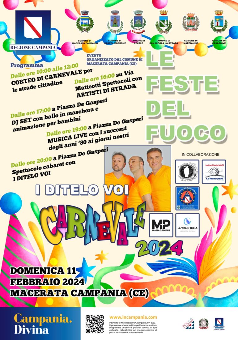 Carnevale 2024 a Macerata Campania: domenica 11 febbraio un’intera giornata di festeggiamenti