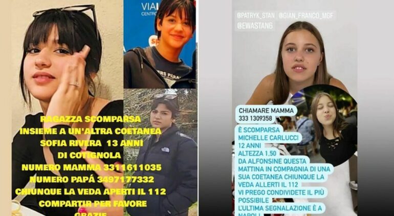 Apprensione per Michelle e Sofia, 12 e 13 anni, scomparse: appello social dei familiari