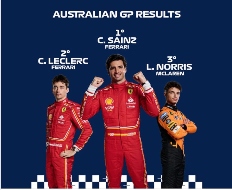 Formula 1: Doppietta Ferrari in Australia, Sainz vince davanti a Leclerc