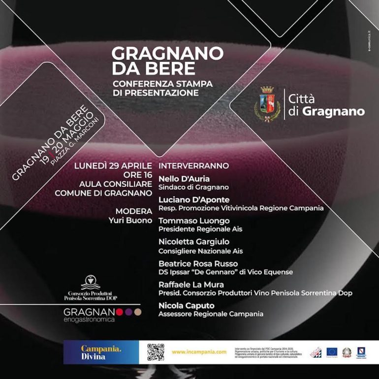 Gragnano da bere, due giorni dedicati ai vini Penisola Sorrentina Dop